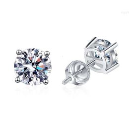 14k White Gold 925 Sterling Silver d Colour 1 Ct Vvs Round Cut Mens Diamond Stud Moissanite Earrings for Women