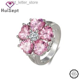 Solitaire Ring HuiSept Ring for Women 925 Silver Jewellery Accessories with Pink Zircon Gemstone Finger Rings Wedding Party Promise Banquet Gifts YQ231207