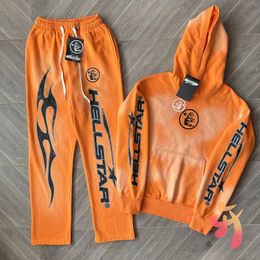 s Men Hoodies Sweatshirts Street Hellstar Hoodie Orange Set High Quality Cotton Flame Lightning Letter Hooded Oversized Men Women Hoody