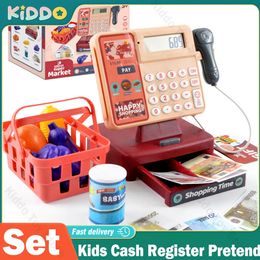 Kitchens Play Food Cashier Toys Kids Cash Register Pretend Puzzle Toy House Simulation Supermarket Electric Parent Child Set 231207