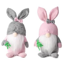 Easter Gnome Plush Bunny Decorations Handmade Dolls Gifts for Kids Spring Elf Home Living Room Ornaments 1207