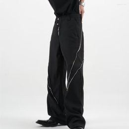 Men's Pants Fashion Brand Black Zipper Design Slit Bell-bottoms Draping Straight Casual Vintage