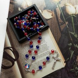 Pendant Necklaces Diyalo Christ Jesus Cross Virgin Mary Centre Necklace Red Blue Crystal Rosary Beads Women Men Catholic Jewellery