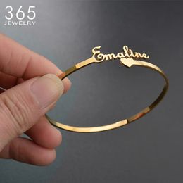 Bangle 31 Styles Stainless Steel Customized Bangle Personalized Nameplate Letter Heart Bracelet For Women Girl Jewelry Wedding Gift 231207