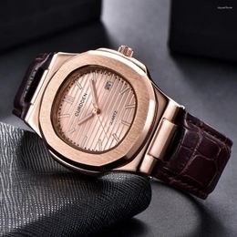 Wristwatches Fashion Men'S Watch Top Quartz Wristwatch For Men Unique Dial Leather Band Male With Calendar Relojes