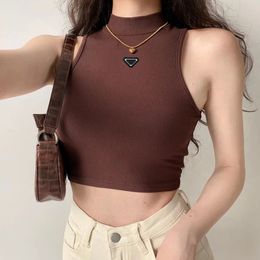 Designer shirt top women's clothing knitted t-shirt cotton logo fashionable women's clothing women's sleeveless knitted sweater