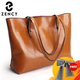 Evening Bags Style Brown Women Handbag 100% Genuine Leather Female Shoulder Purse Ladies Black Tote Bag Large Capacity Shopping Bags 231207