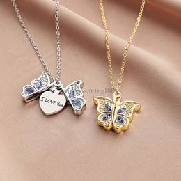 Exquisite Fashion Butterfly Necklace for Women I Love You Necklace Can Open Pendant Women's Jewelry Accessories