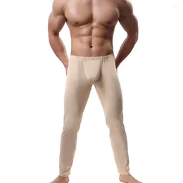 Men's Thermal Underwear Men Casual Sport Pants Solid Color Ice Silk Elastic Waist Loose-Fitting Lounge Pant Trouser Hombre Sexy Silky