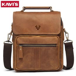 Evening Bags KAVIS Men Shoulder Bag Vintage Crossbody Bags High Quality Male Bag Cow Leather Handbag Capacity Men Messenger Bags Tote Bag 231207