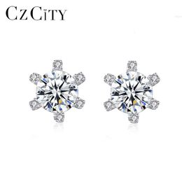 Czcity Diamond Top Selling Wedding Low Profile Stud Tiny Earing Silver Bridal Earring Moissanite