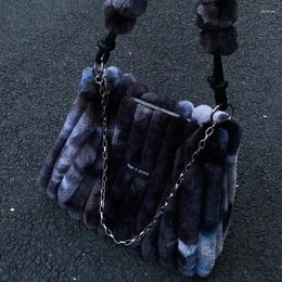 Evening Bags MBTI Tie-dye Womens Tote Bag Athletic Plush Chain Autumn And Winter Shopper Shoulder Fluffy Large Capacity Ladies Handbag