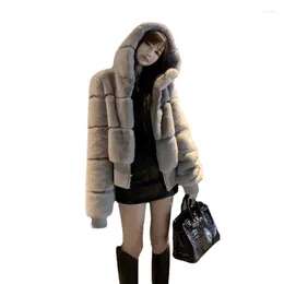 Women's Fur Short Faux Mink Coat Women White Plush Jacket Female 2023 In Outerwears Hooded Winter Fluffy