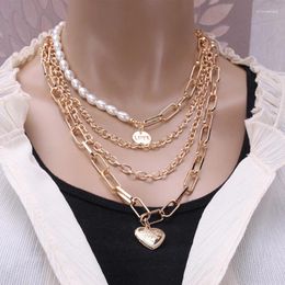Pendant Necklaces Punk Personalized Thick Geometric Chain Heart Women Vintage Fashion Multilevel Necklace Female Jewelry