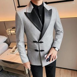 Men's Suits Autumn Winter Thick Suit Coat Business Dress High EndSocial Clothing Leather Collar Exquisite Single Breasted Blazer