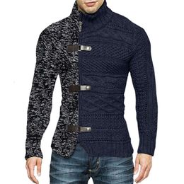 Высокий воротник 2023, осень/зима, цветной кожаный вязаный кардиган на пуговицах с длинными рукавами, большой свитер, мужская одежда 755