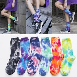 Women Socks Tie-dye Female Color Thick Thread High-cut Middle Tube Autumn And Winter Stockings Male Ins Street Tide Couple