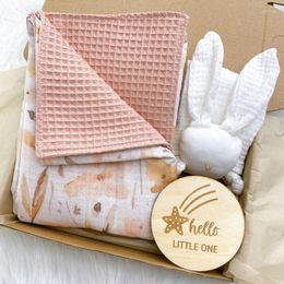 Blankets Baby Cotton Blanket Printed Soothing Towel Wooden Milestone Kit For Infant