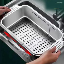 Kitchen Storage Multifunctional Sink Drain Rack Retractable Stainless Steel Basket Over The Dish Drying Accessories