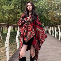Scarves Brand 2023 Women's Winter Scarf Warm Shawl Retro Thick Blanket Classic Pattern Wrapped Cloak
