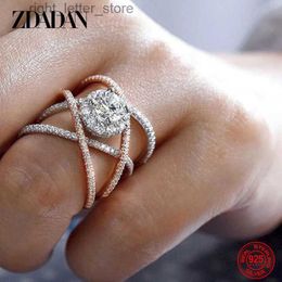 Solitaire Ring ZDADAN 925 Sterling Silver Rose Gold Zircon Weave Finger Ring For Women Party Jewellery Gift YQ231207