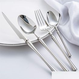 Dinnerware Sets 24Pcs/Lot Korean Food Portable Cutlery 304 Stainless Steel Table Fork Knife S Poon Dinner Set Gold Tableware 220307 Dr Dhuex