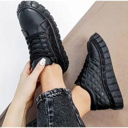 Dress Shoe Autumn Pu Leather Sneakers Sewing LaceUp Platform Flats Vulcanised Shoes Thick Sole Brief Casual White Black Canvas 231207