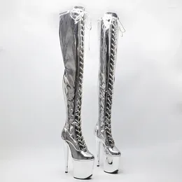 Boots Leecabe 20CM/8inches Shiny PU Upper Exy Exotic Young Trend Fashion High Heel Electroplate Platform Pole Dance Boot