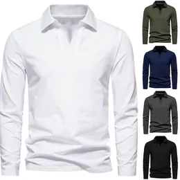 Men's T Shirts Retro Lapel Solid Colour Long Sleeved Shirt Plain For Men Bulk