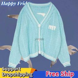 Women's Sweaters New Blue Cardigan 1989 for Women's Autumn and Winter Bird Embroidery Special Knit Cardigan Slouchy Style Vintage Y2k SweaterL23116