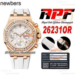Men Audemar Pigue Watch Apf Factory 37mm 26231OR ETA A7750 Chronograph Ladies Lady Womens Watches Diamonds Bezel Rose Gold Silver Textured Dial White Rubber Supe