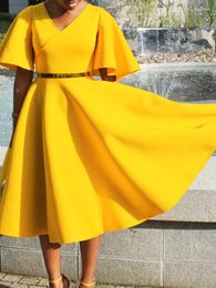 Party Dresses Women Dress V Neck Flare Sleeves A Line Pleated Swing Elegant Classy Female Occasion Summer Modest Runway Luxury Designer 2023