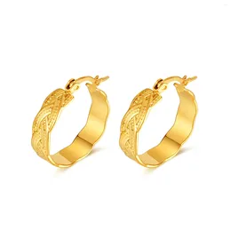 Hoop Earrings Retro Creative Stainless Steel For Women Texture Line Cross Gold Colour Plated Accessories Jewellery Gifta