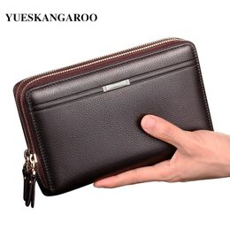 Evening Bags Luxury Brand Men Clutch Bag Fashion Long Wallet Men Leather Double Zipper Business Purse Black Brown Casual Male Handy Money Bag 231207