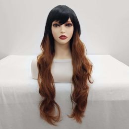 New Long Hair Wig Black Diagonal Bang Head Cover Long Curly Hair Korean Natural Wig Cover