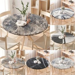 Disposable Table Covers Marble Texture Fitted Round Tablecloth Waterproof Table Covers Elastic Edged White Marble Pattern Table Clothes for Dining Table 231206