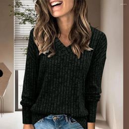 Women's Blouses V Neck Blouse Cozy V-neck Striped Sweater For Women Warm Loose Fit Pullover Soft Mid-length Winter Top Thick