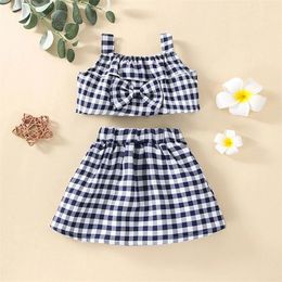 Clothing Sets Infant Baby Girls Clothes Casual Beach Outfits Plaid Print Sleeveless Strap Top Skirt 2PCS Born