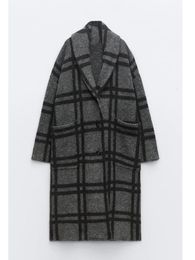 Women s Fur Faux EWQ Lapel Single Breasted Mid Length Knitted Plaid Jacquard Woollen Coats Windbreaker 2023 Autumn Winter 16U6625 231207
