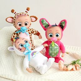 Dolls hibobi Simulation baby crying doll music little boys and girls electric vinyl unicorn toy White Red Pink giraffe 231207