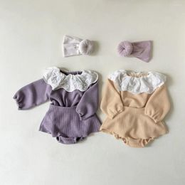 Clothing Sets Baby Autumn Winter Korea Childrens Girls Flower Edge Collar Stripe Long Sleeved T-shirt Shorts Sweet