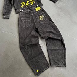 Men's Jeans Y2K Streetwear Harajuku Hip Hop Gothic Oversized Baggy Retro Black Pants Men s High Waist Wide Leg Trouser 231207