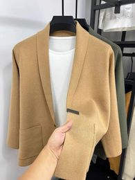 Men's Sweaters High end men fashion shawl collar knitted cardigan 2023 Spring Autumn Korean casual sweater Solid color coat 231206