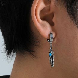 Dangle Earrings SRCOI Gothic Stainless Steel Feather Huggie Hoop For Women Men Jewelry Punk Silver Color Plumage Drop
