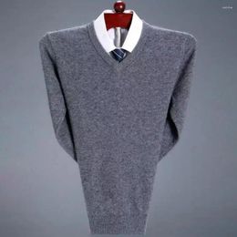 Men's Sweaters Base Layer Shirt V Neck Solid Colour Knitted Sweater Fall Winter Thick Pullover Soft Elastic Mid Length