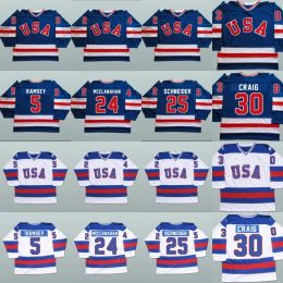 1980 Miracle On Ice Hockey Jerseys 5 Mike Ramsey 9 Neal Broten 25 Buzz Schneider Maglia da hockey 100% cucita Team USA