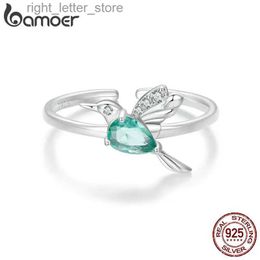 Solitaire Ring Bamoer 925 Sterling Silver Hummingbird Opening Ring Drop Crystal Bird Rings For Women Lucky Jewelry Wedding Gift Birthday YQ231207