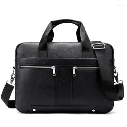 Briefcases Men Casual Briefcase Bag Genuine Leather Laptop Shoulder Messenger Bags Business Computer Handbag Male Black
