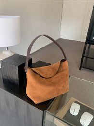 Evening Bags Vintage Suede Brown Shoulder Bags For Women Designer Nubuck PU Leather Tote Handbags Female Casual Travel Purse Underarm Bag 231207