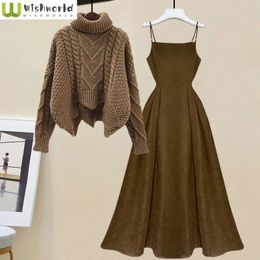 Two Piece Dress Spring and Autumn Set Women s 2023 Waist Shrinking Age Reducing Knitted Shirt Top Hanging 231207